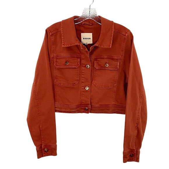 Boden Jean Jacket Women 8 Rust Earthy Cropped Pockets Button Up Boxy Denim - Picture 1 of 6